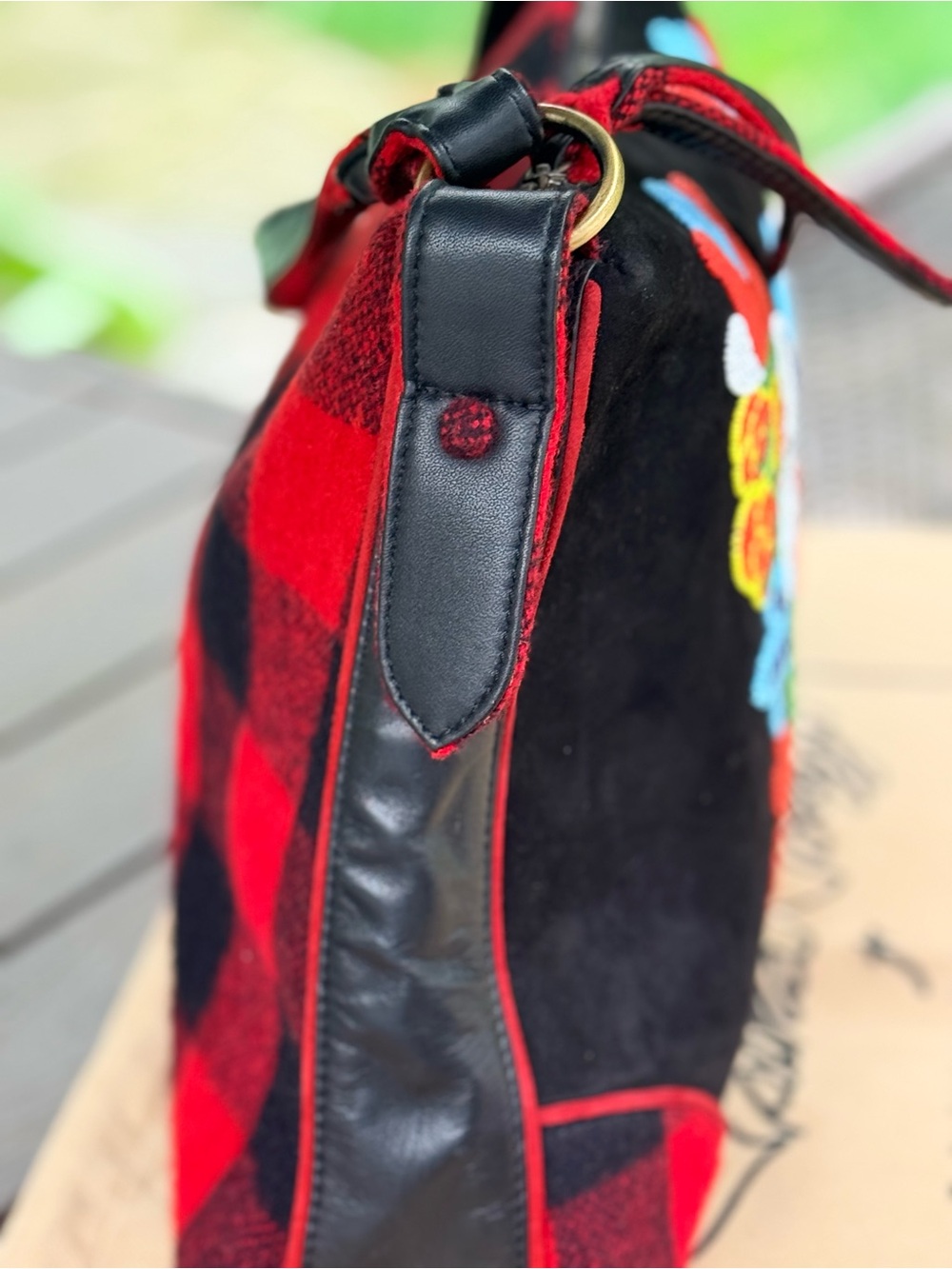 Rare Tasha Polizzi T.P. Saddleblanket Hand Beaded Wool Leather Shoulder Bag - Picture 6 of 10